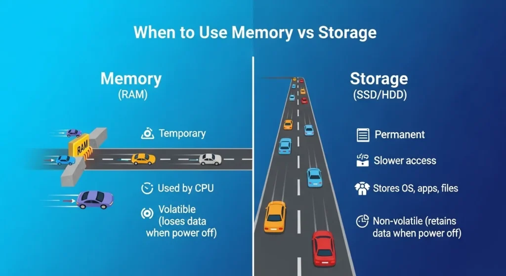 When to Use Memory vs Storage