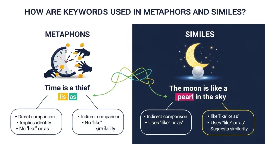 How Are the Keywords Used in Metaphors and Similes?