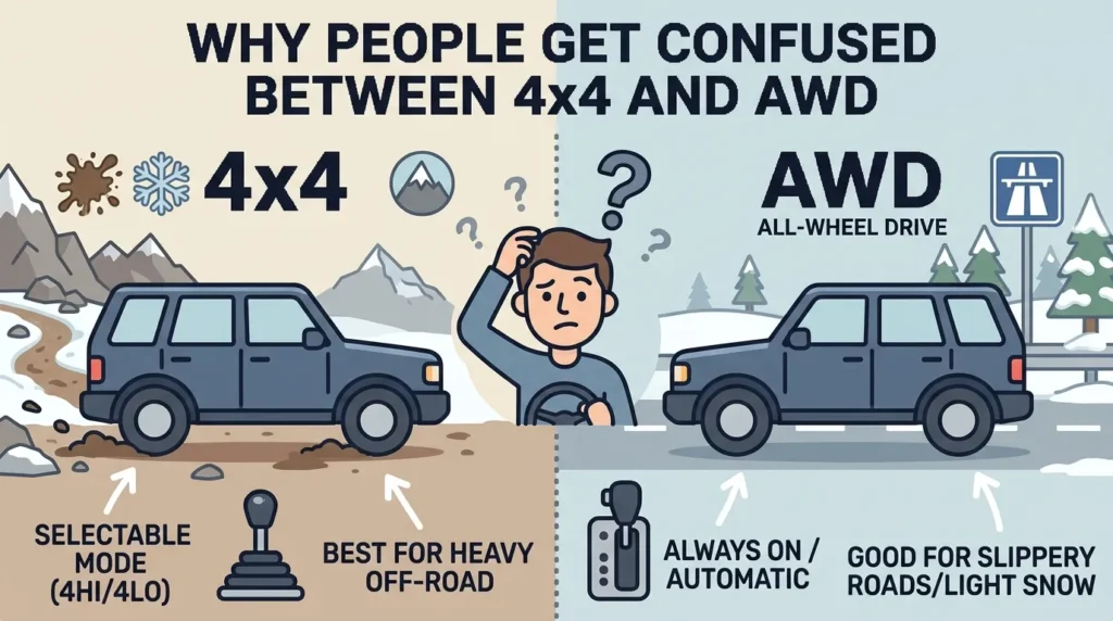 Why People Get Confused in Difference Between 4x4 and AWD